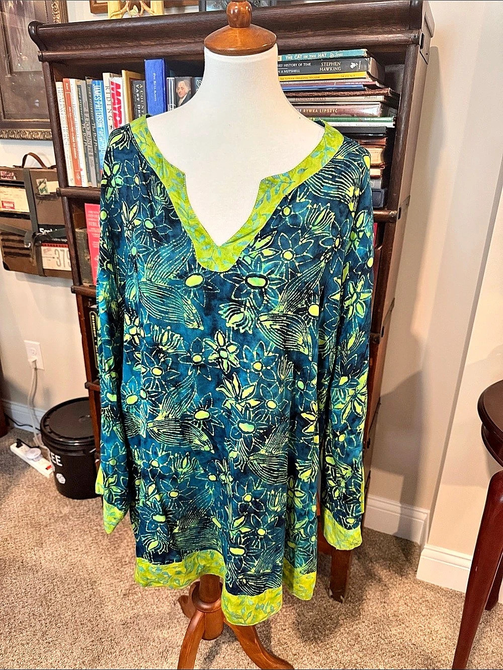 Soft Surroundings Printed Tunic Floral Rayon Tunic in Blue & Green